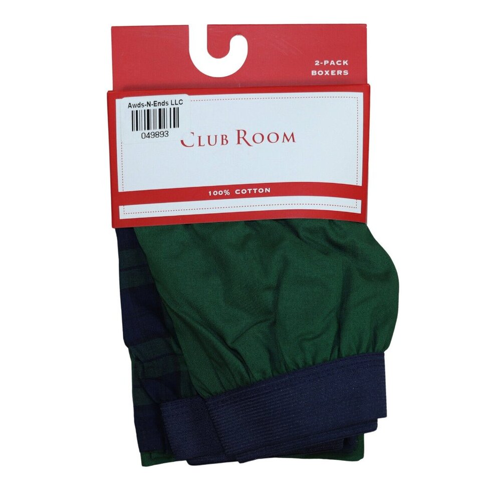 Club Room 2-Pack Tagless 100% Cotton Men's Boxers NWT Green Solid & Plaid